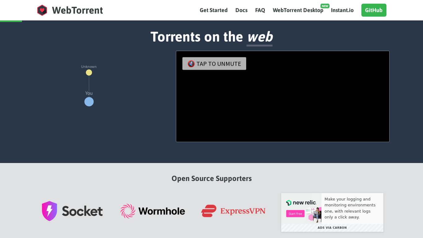 WebTorrent Landing page
