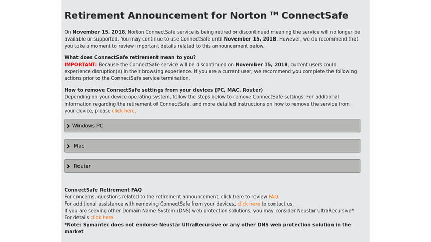Norton ConnectSafe Landing Page
