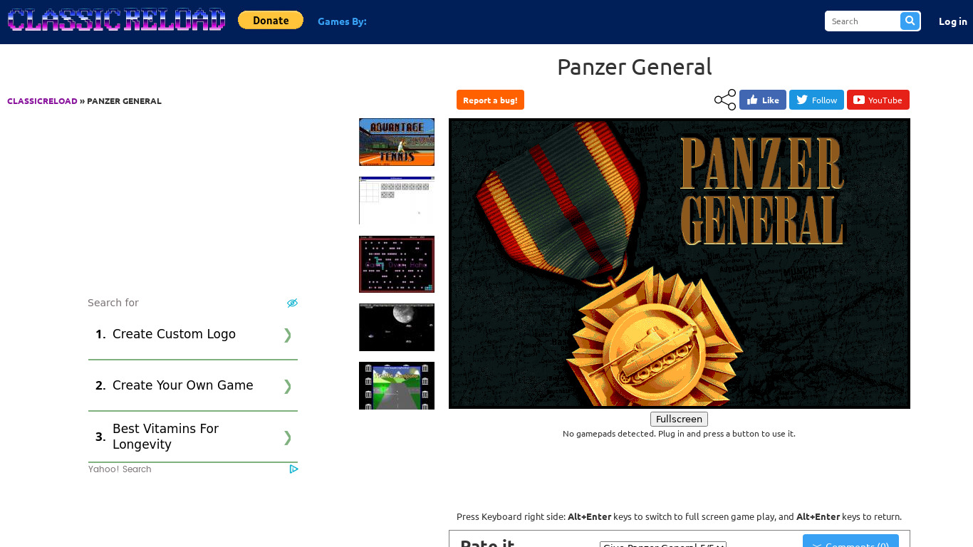 Panzer General Landing page