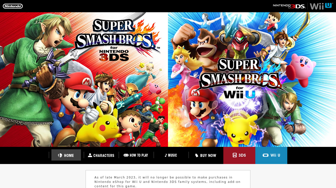 Super Smash Bros. Landing page