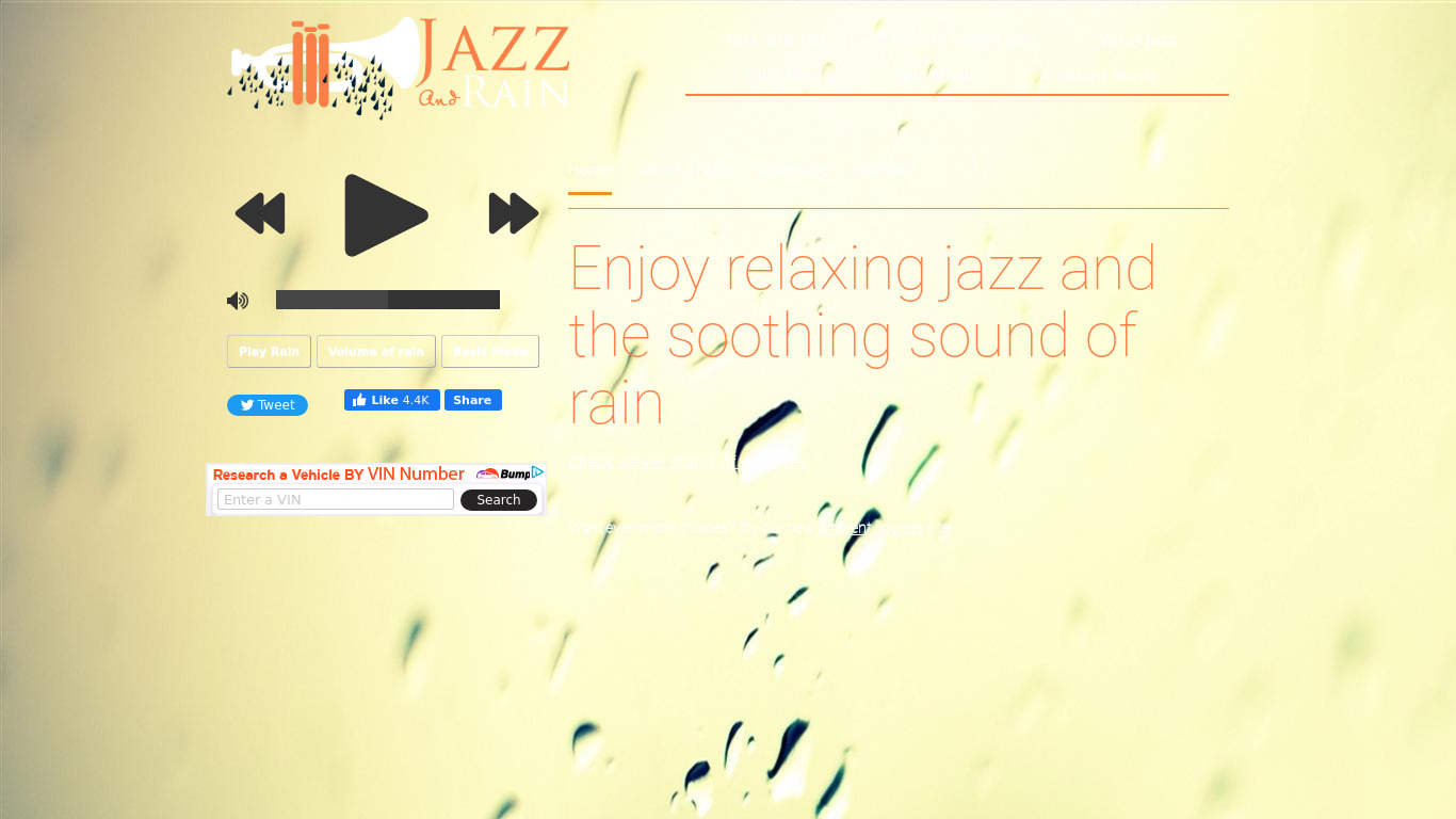 Jazz and Rain Landing page