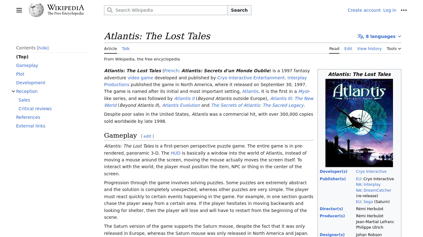 Atlantis: The Lost Tales Landing page