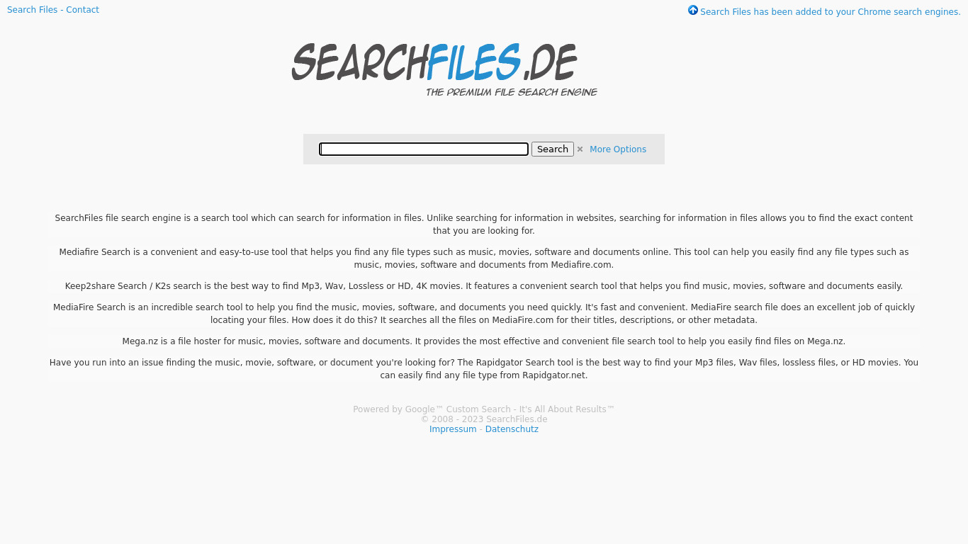 SearchFiles Landing page