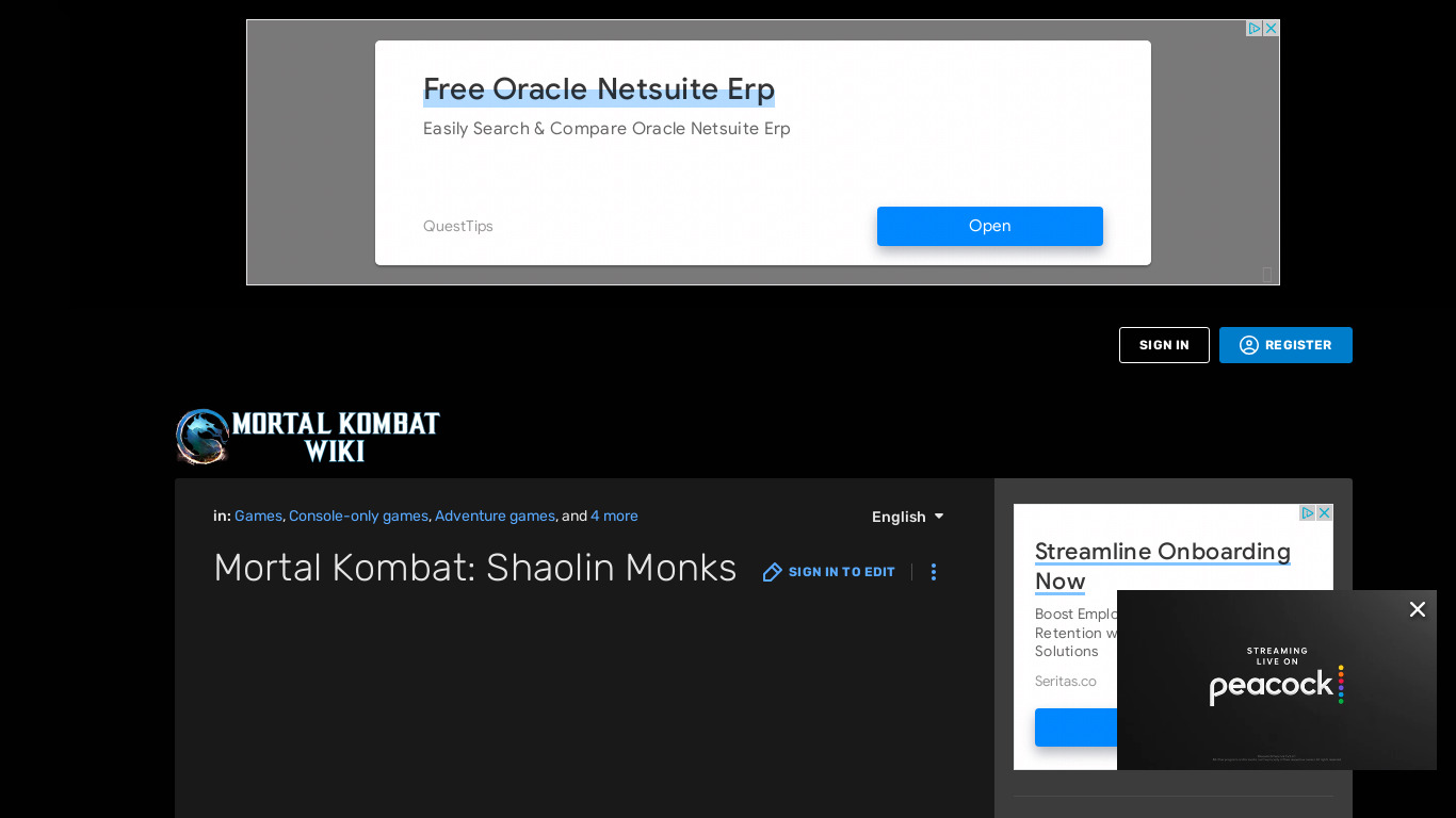 Mortal Kombat: Shaolin Monks Landing page