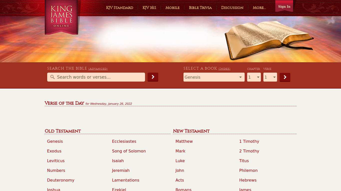 King James Bible Online Landing page