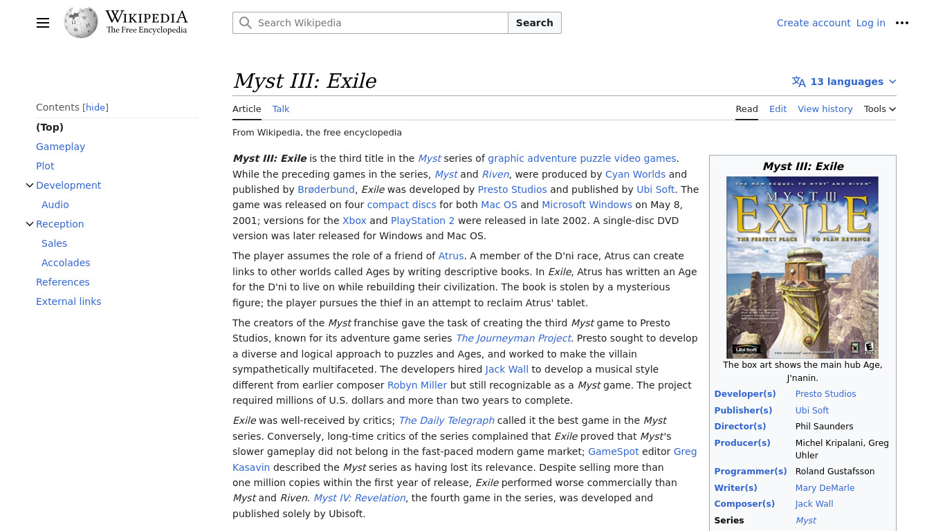 Myst III: Exile Landing page