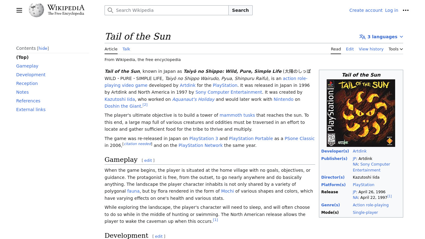Tail of the Sun Landing page