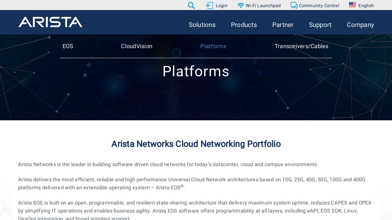 Arista Switches Landing page