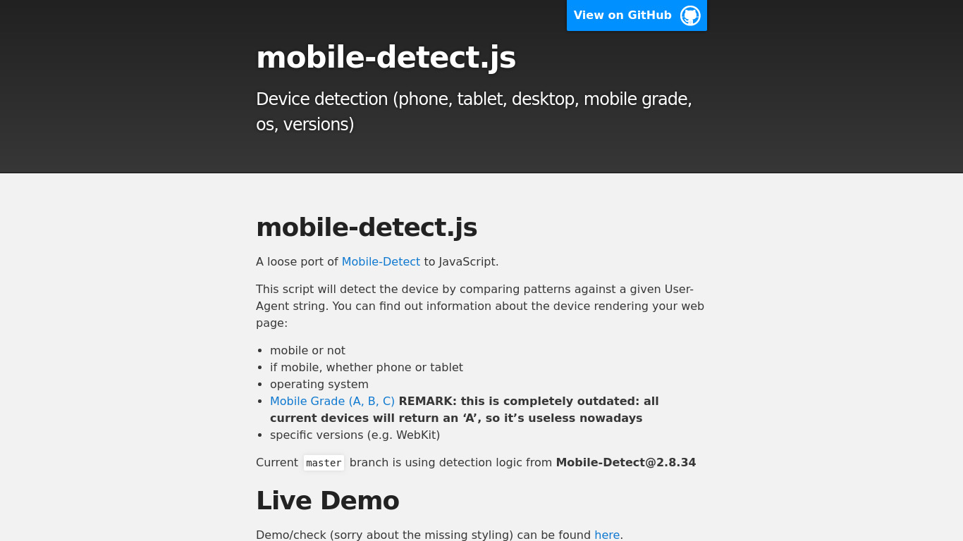 mobile-detect.js Landing page
