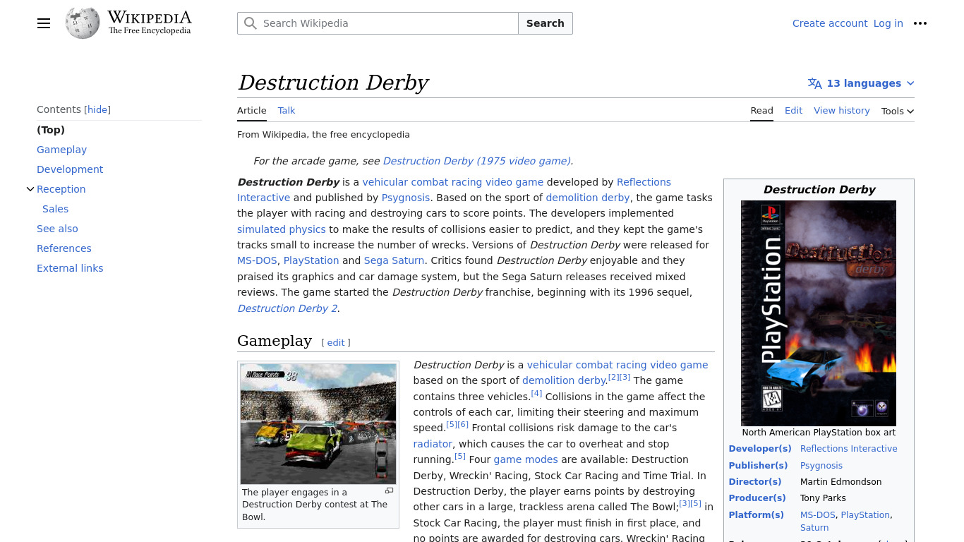 Destruction Derby Landing page