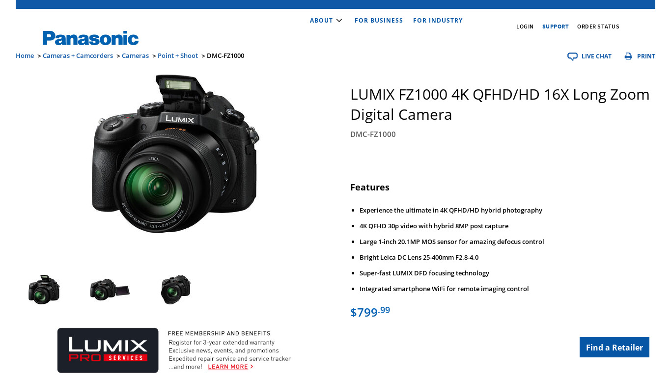 Panasonic Lumix DMC FZ1000 Landing page