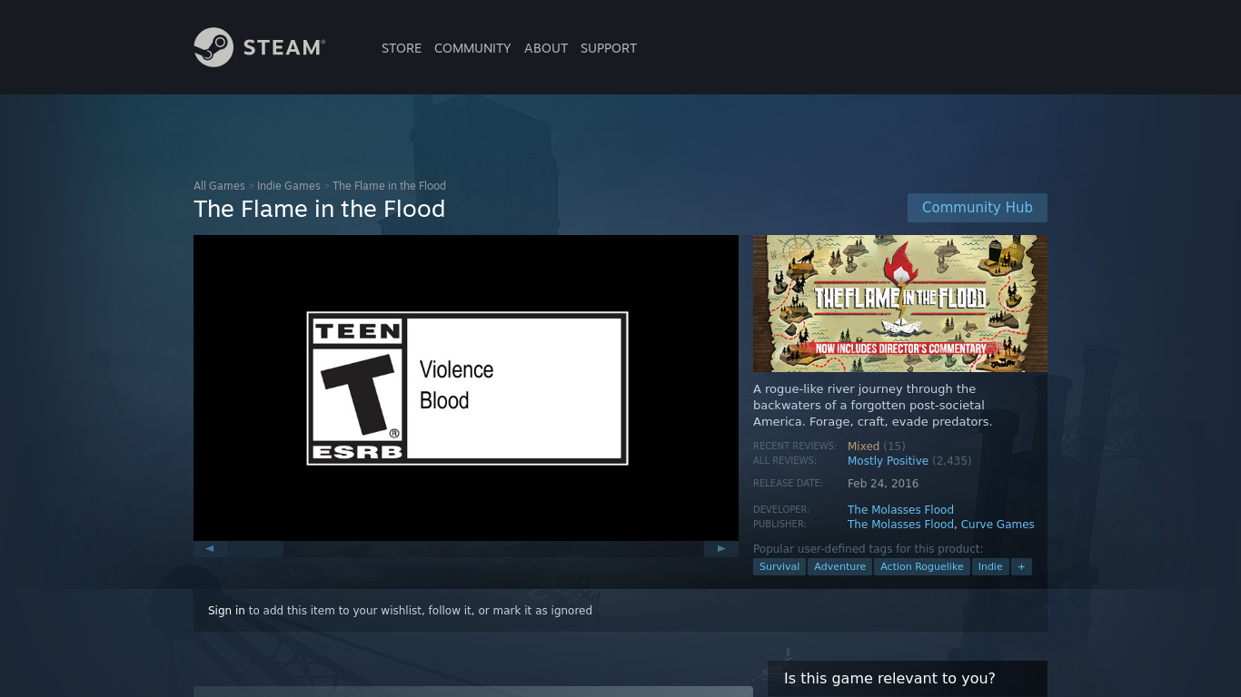 The Flame in the Flood Landing page