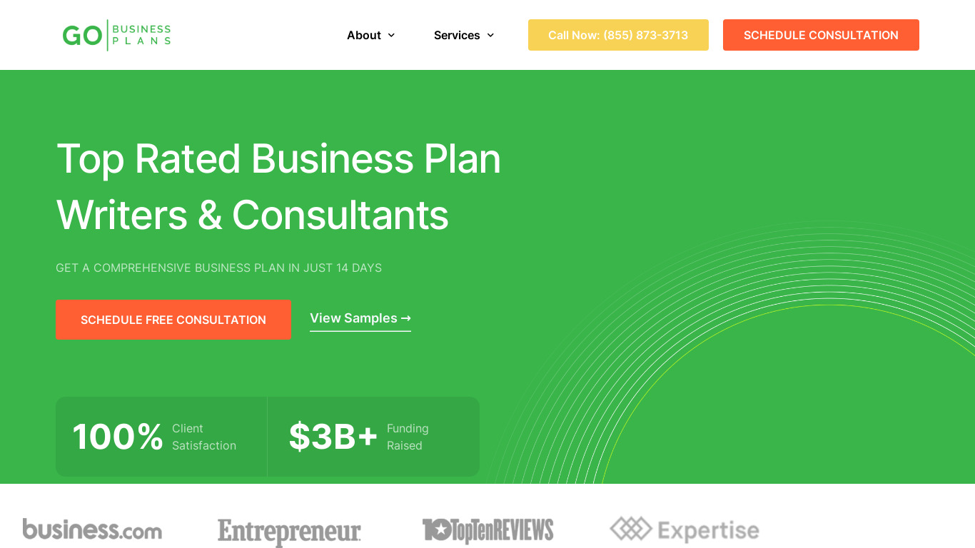 Go Business Plans Landing page