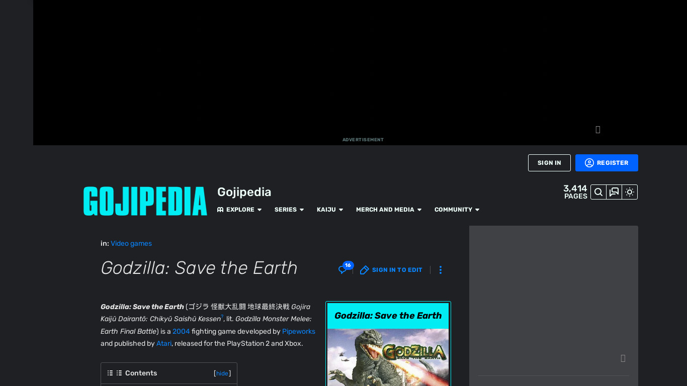 Godzilla: Save the Earth Landing page