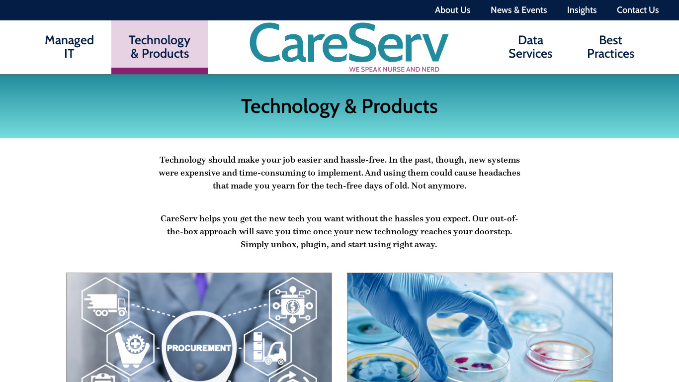 CareServ Technologies Landing page