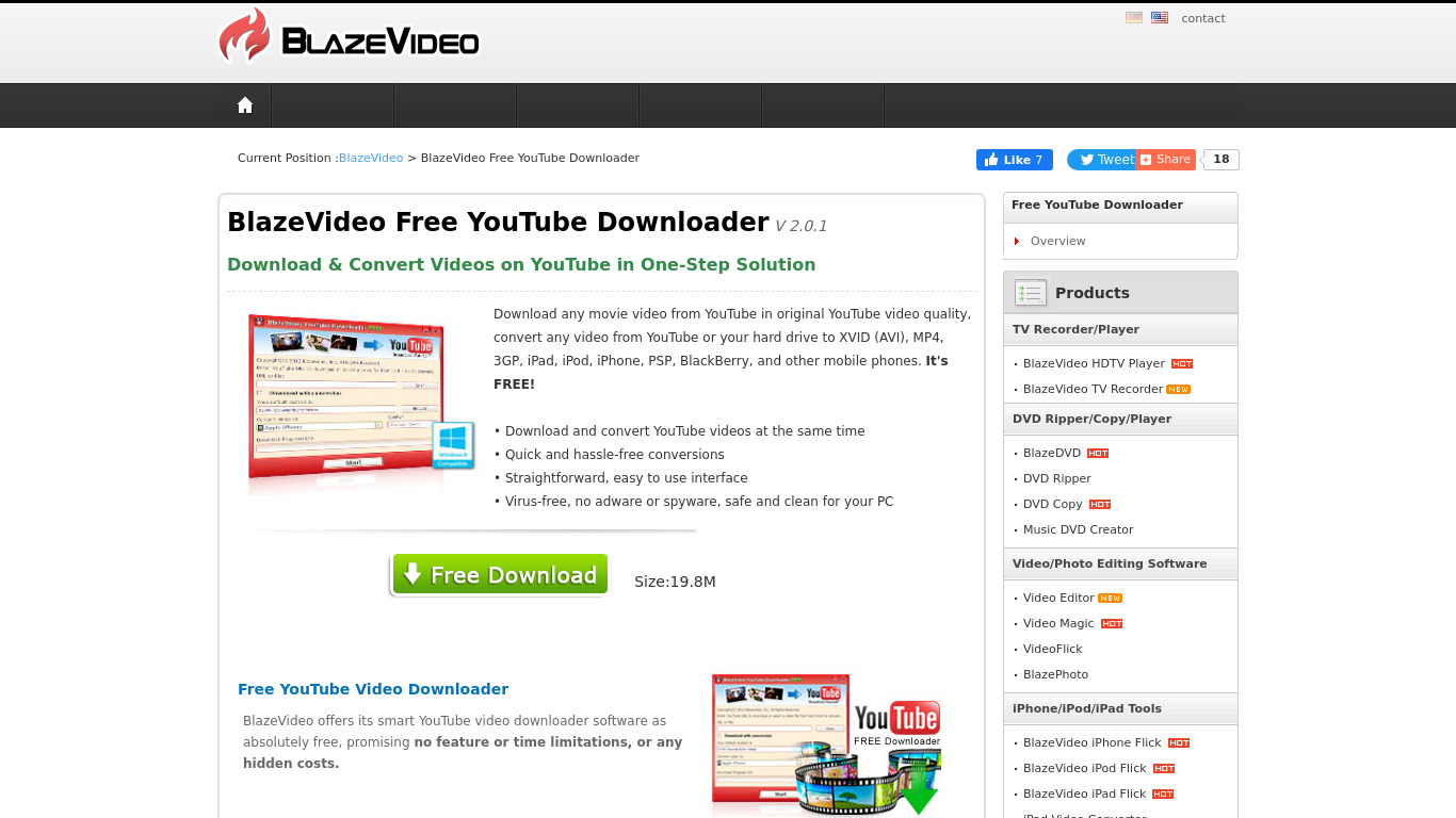 BlazeVideo Free YouTube Downloader Landing page
