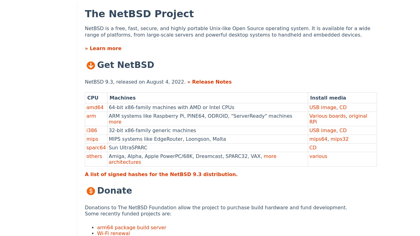 NetBSD Landing page