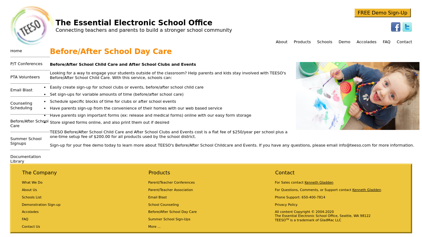 Before/After School Day Care Landing page