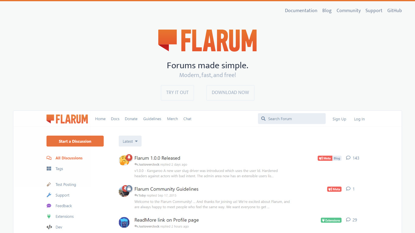 Flarum Landing page