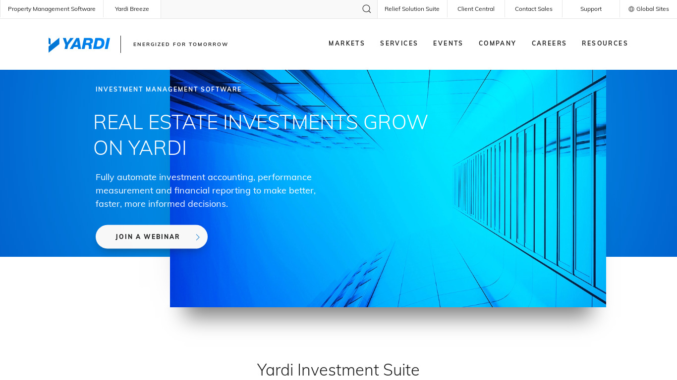 Yardi Investment Suite Landing page