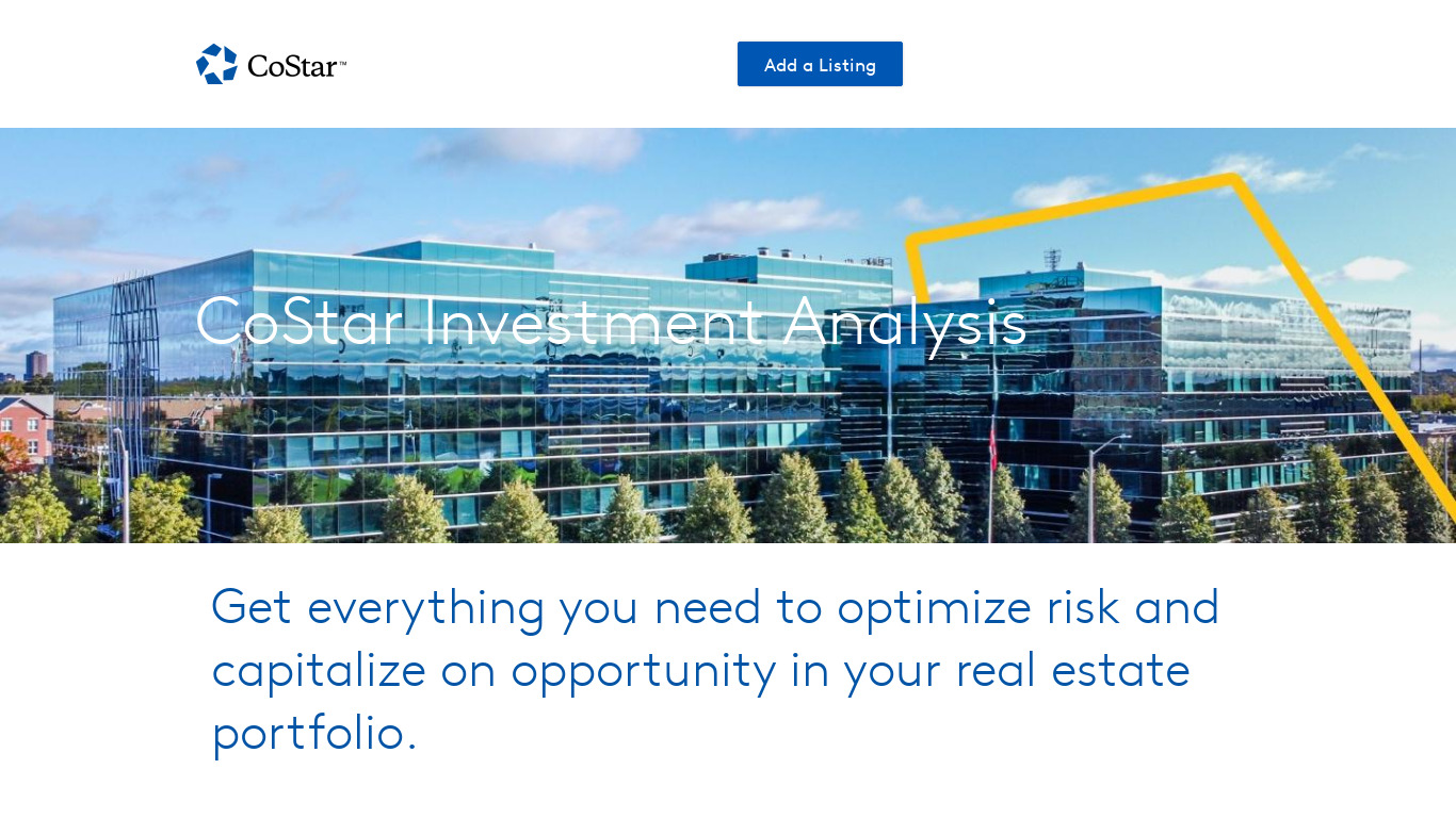 CoStar Investment Analysis Landing page