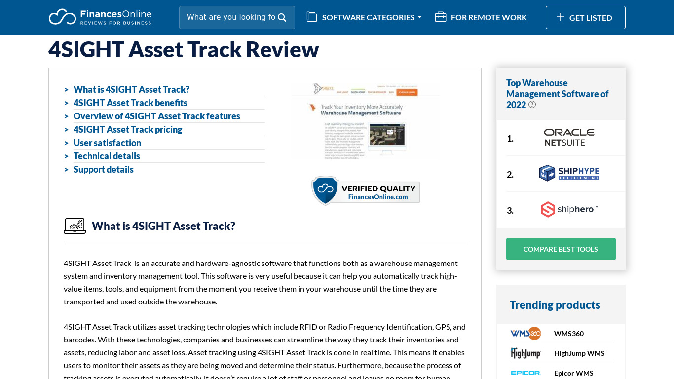4Sight Asset Track Landing page