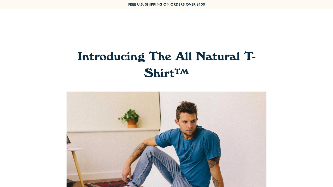 The All Natural T-Shirt Landing page
