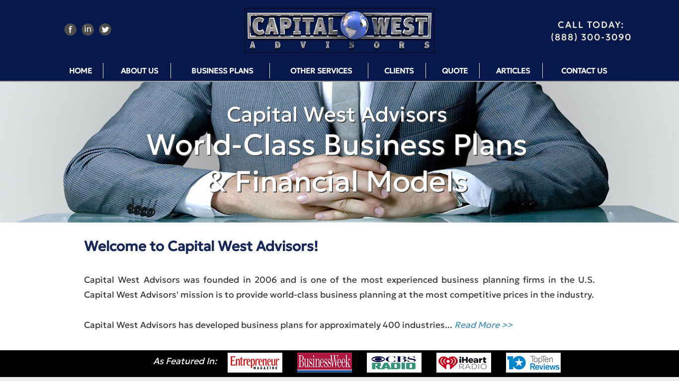 Capital West Advisors Landing page