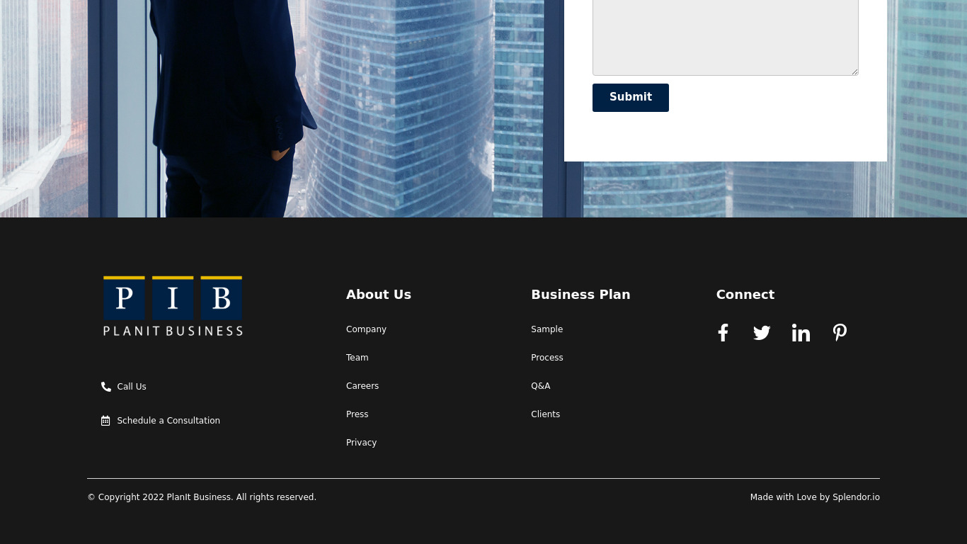 PlanIt Business Landing page