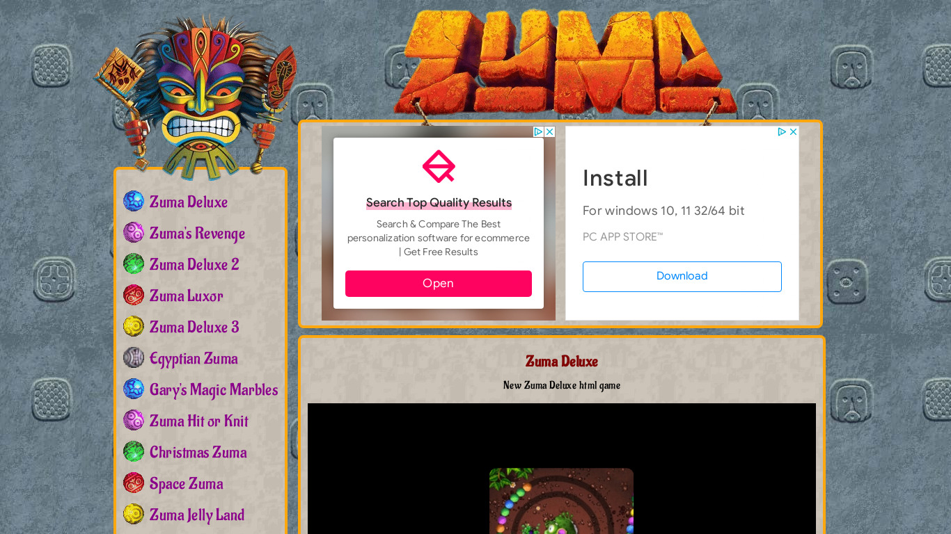Zuma Deluxe Landing page