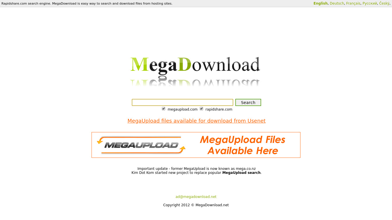 MegaDownload Landing page