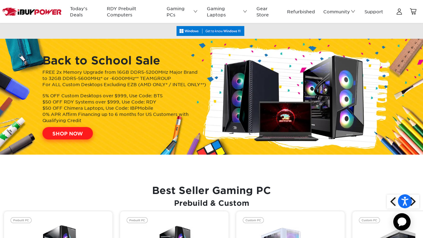iBuyPower Custom Gaming PC Landing page