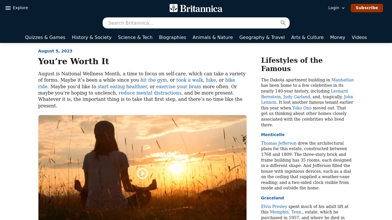Encyclopædia Britannica Landing page