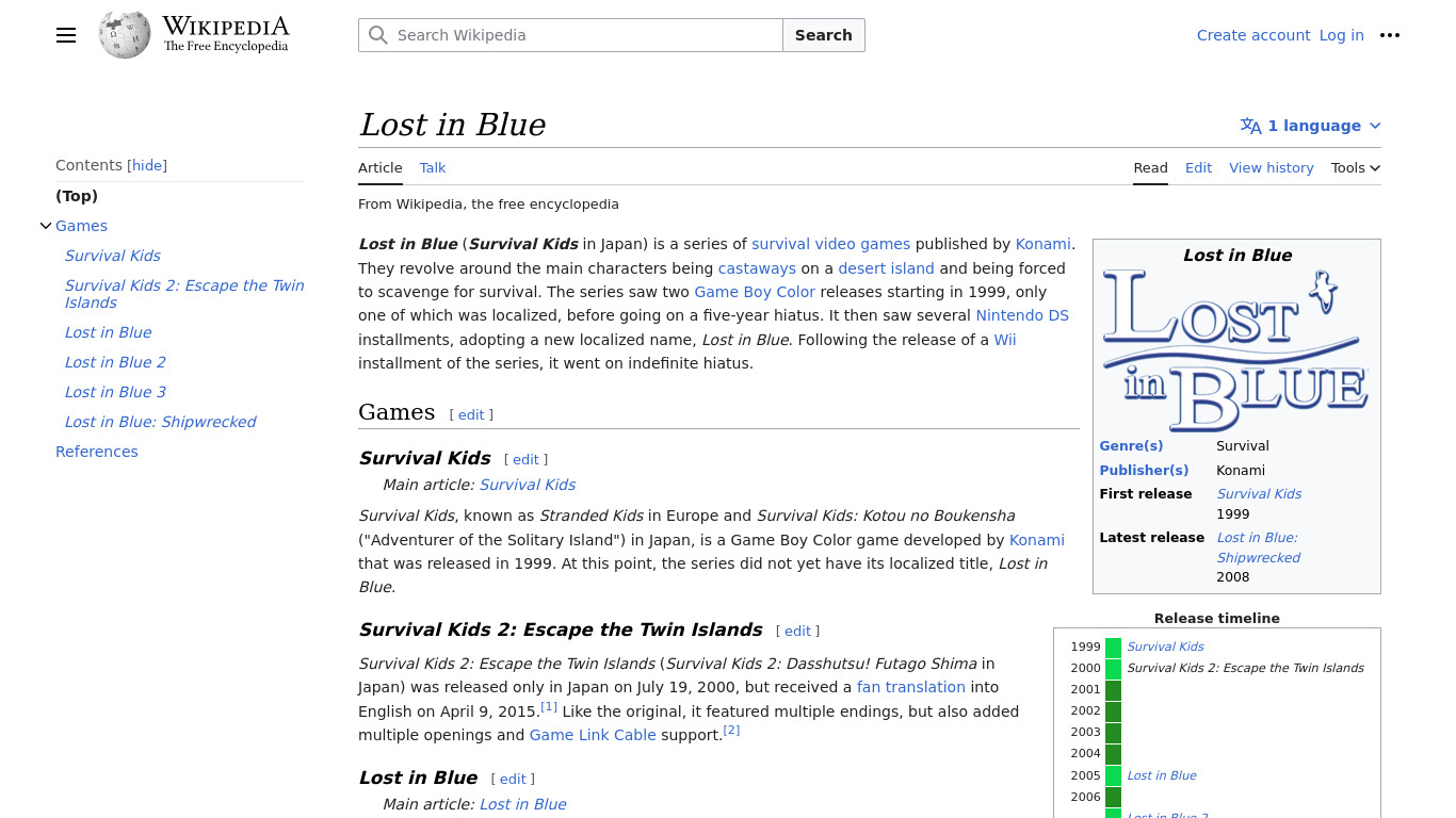 Lost in Blue Landing page
