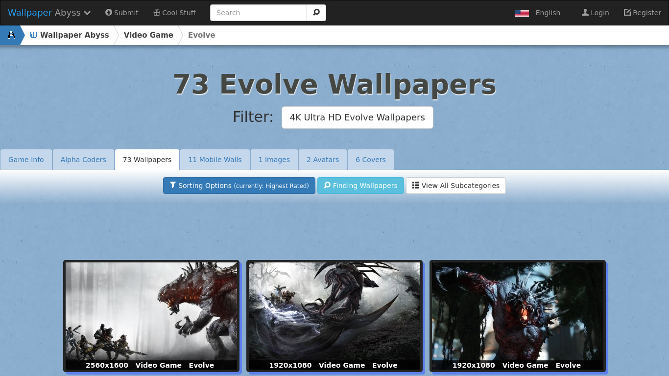 Evolve Wallpapers Landing page