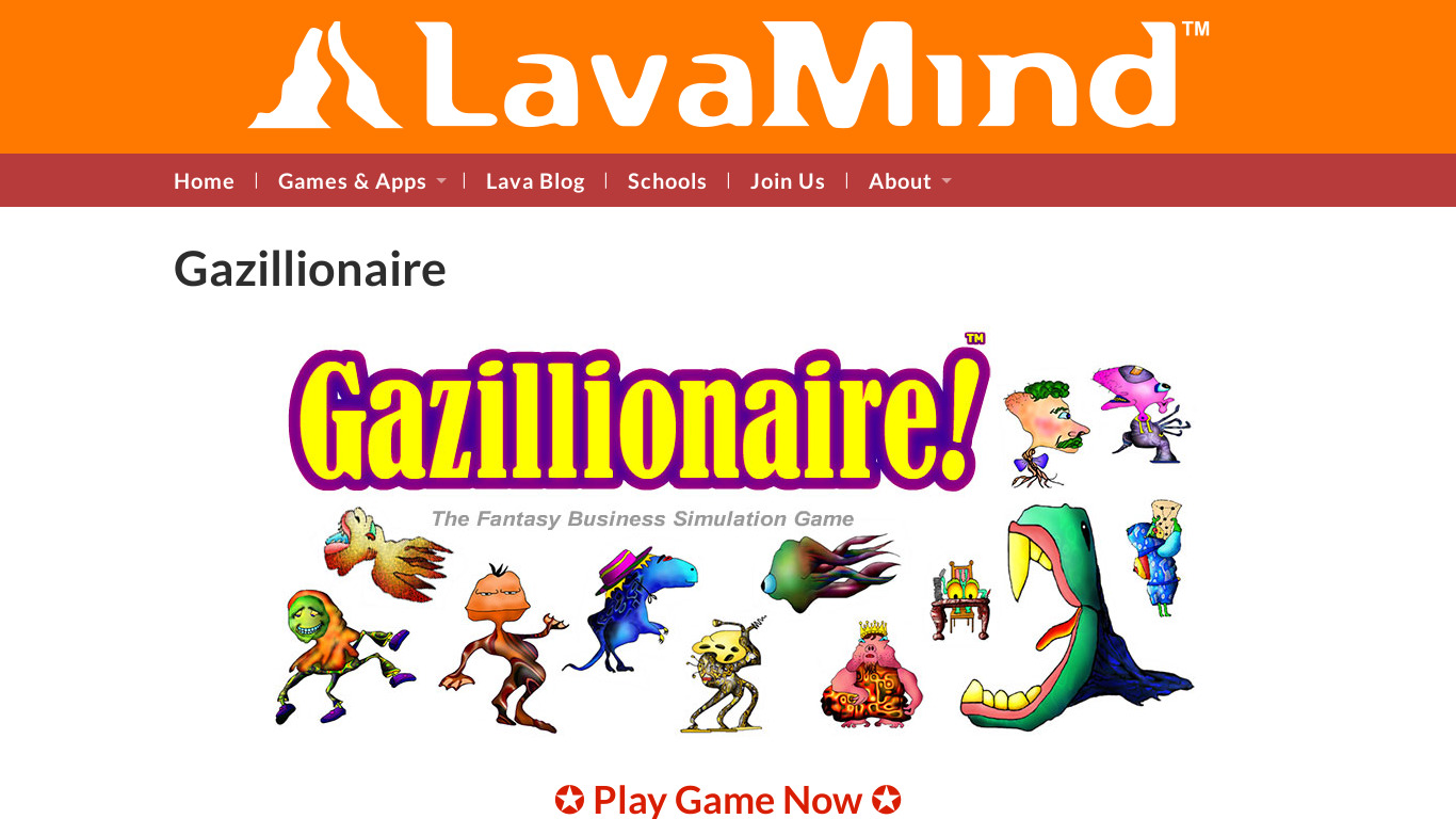 Gazillionaire Deluxe Landing page
