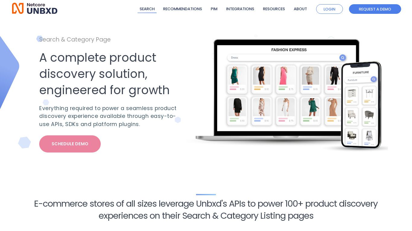 Unbxd Commerce Search Landing page