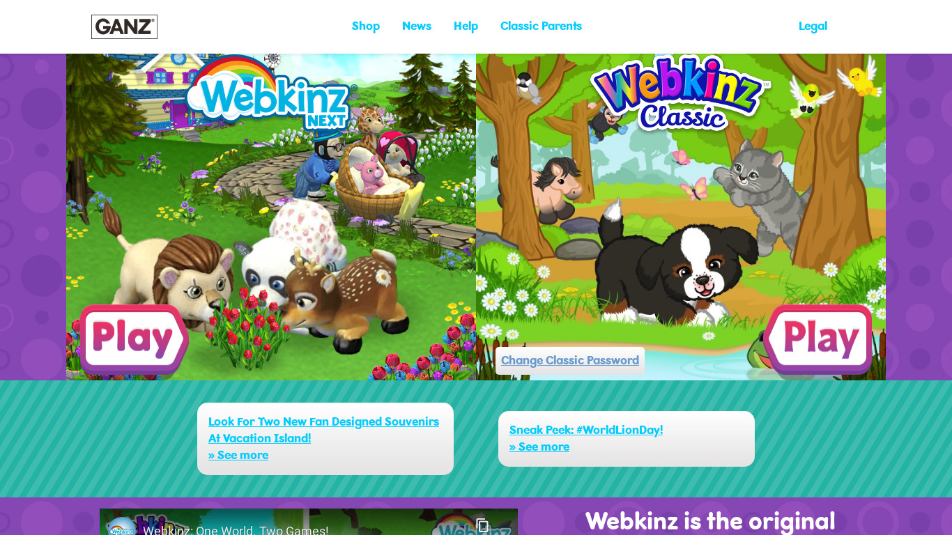 Webkinz Landing page