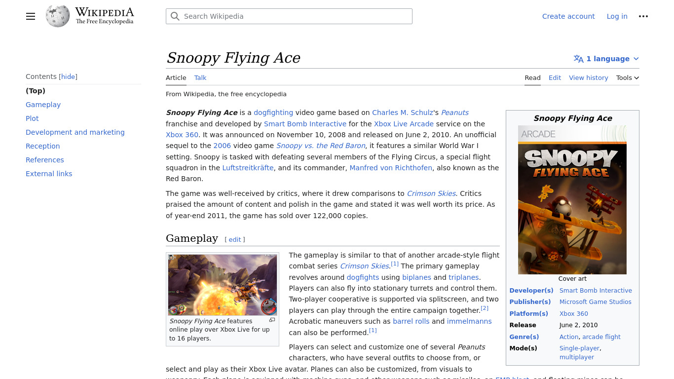 Snoopy Flying Ace Landing page