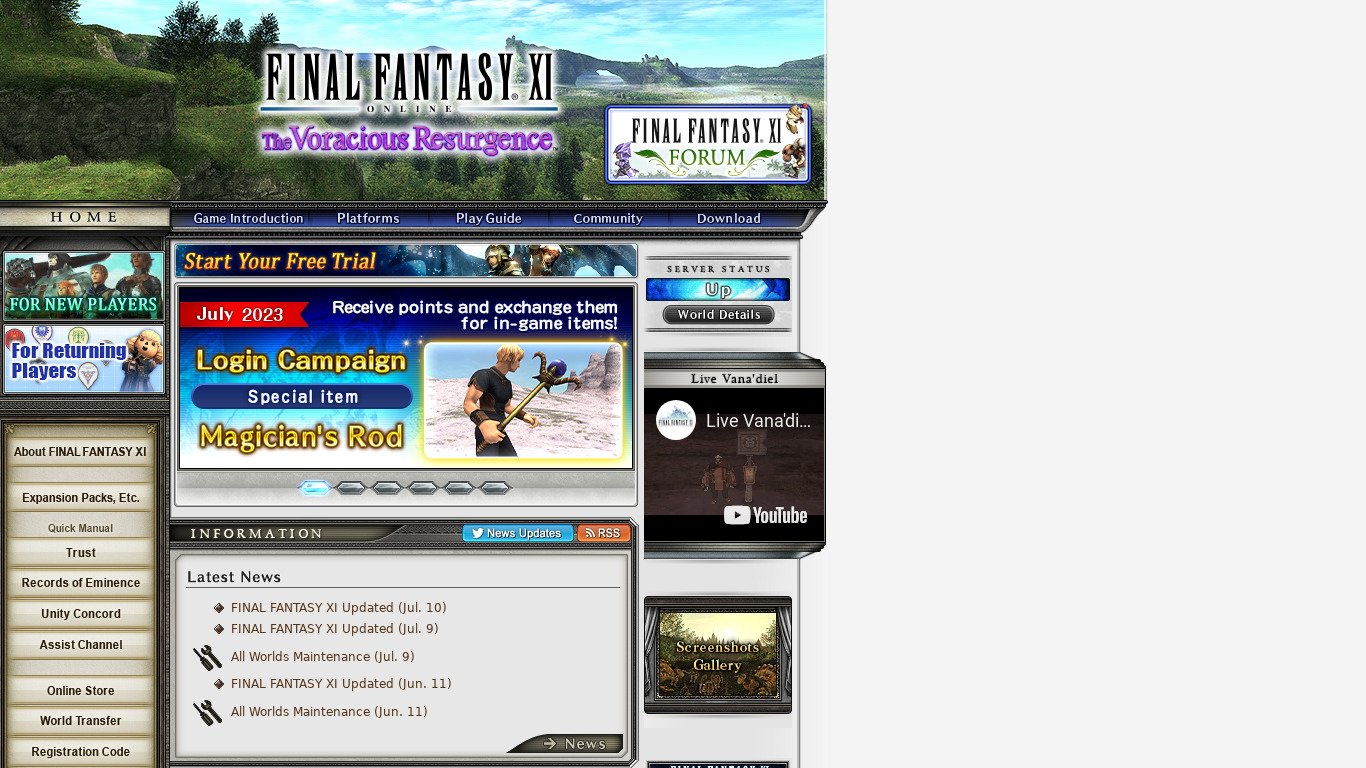 Final Fantasy XI Online Landing page