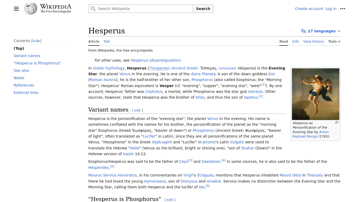 Hesperus Landing page