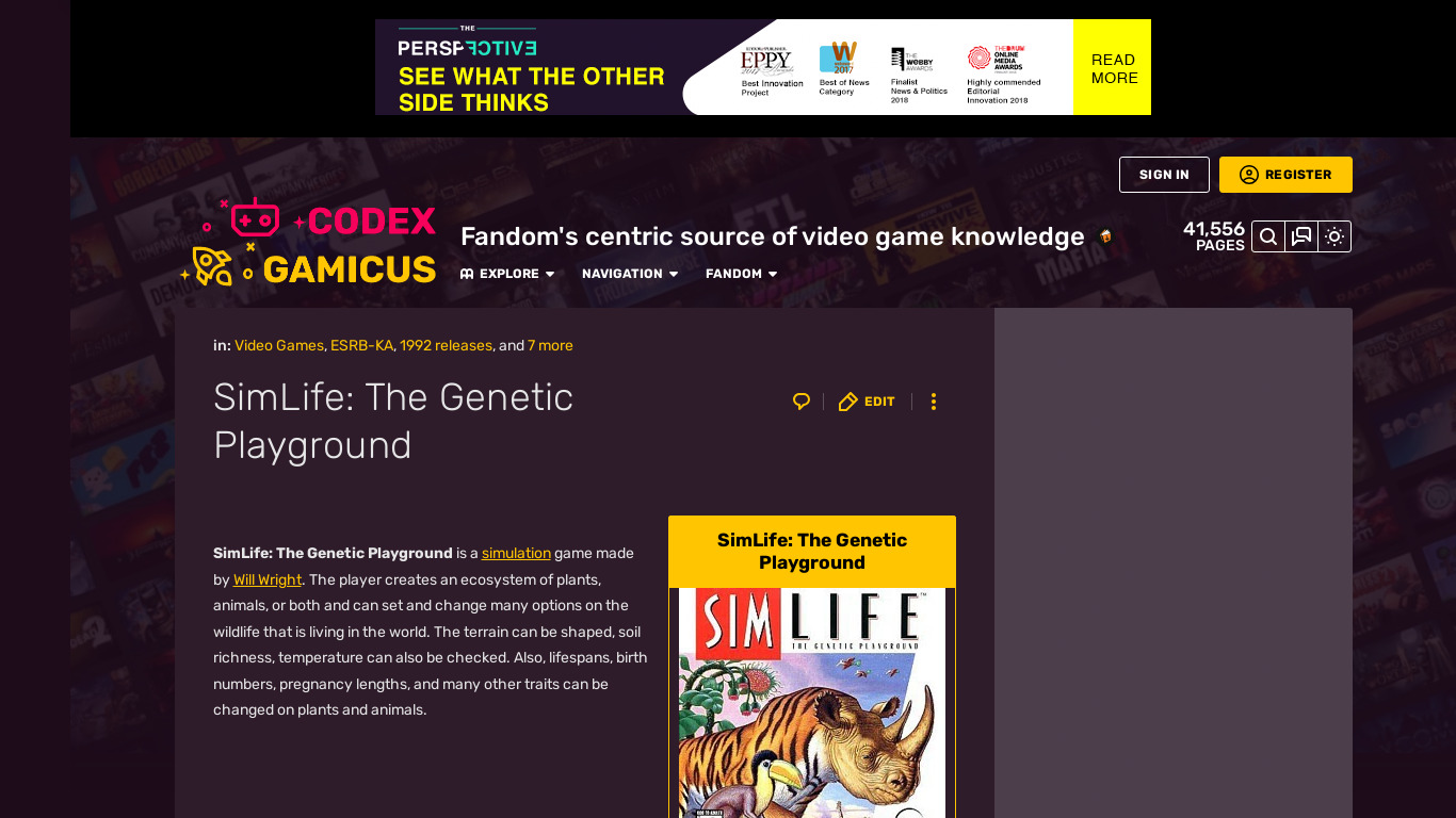 Simlife the Genetic Playground Landing page