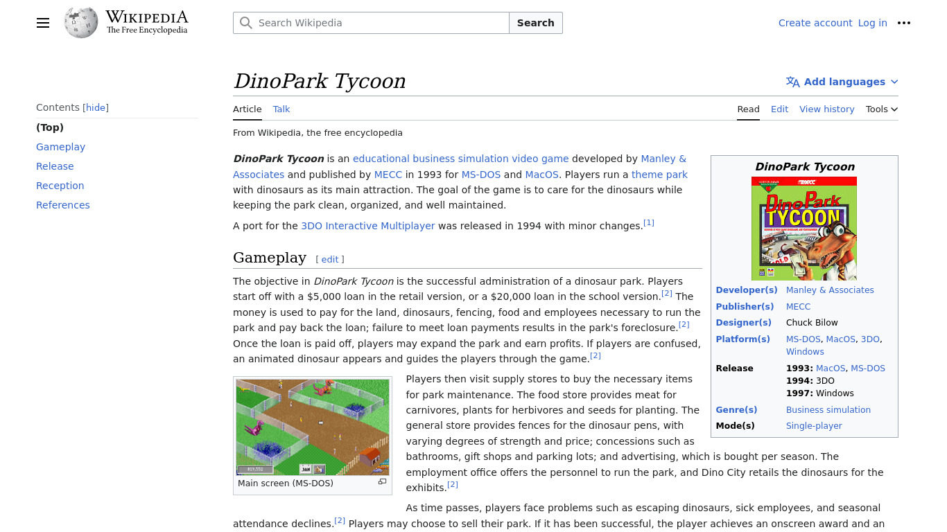 Dinopark Tycoon Landing page