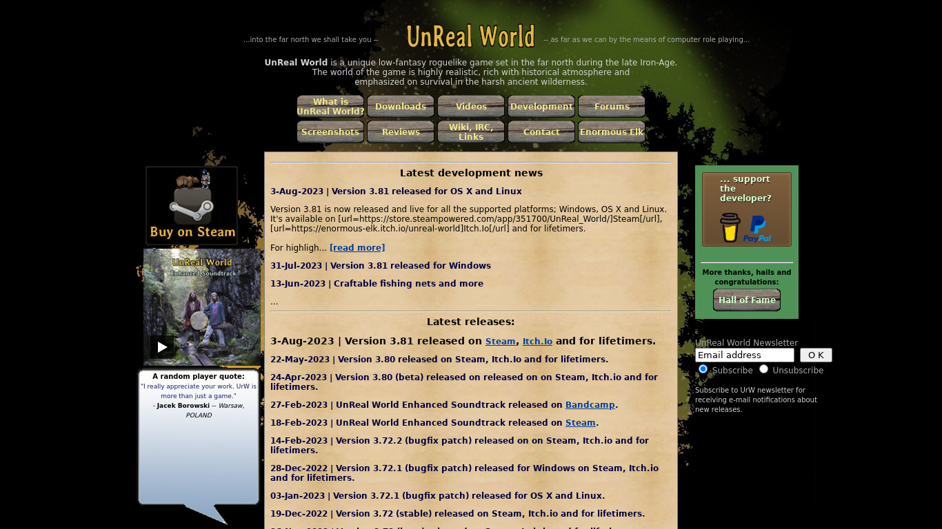 UnReal World Landing page