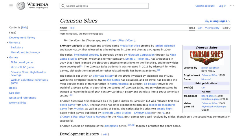 Crimson Skies Landing Page