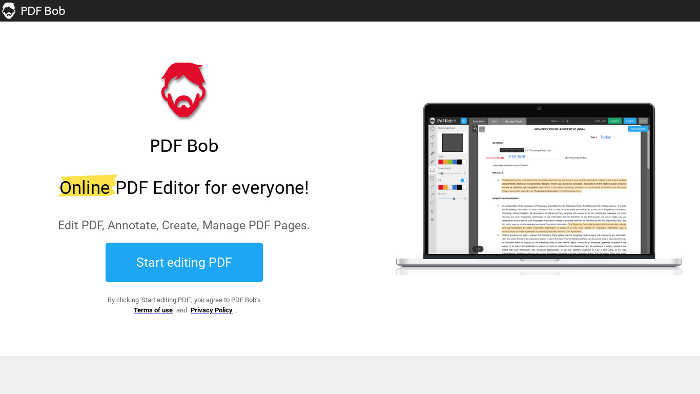 PDF Bob Landing page