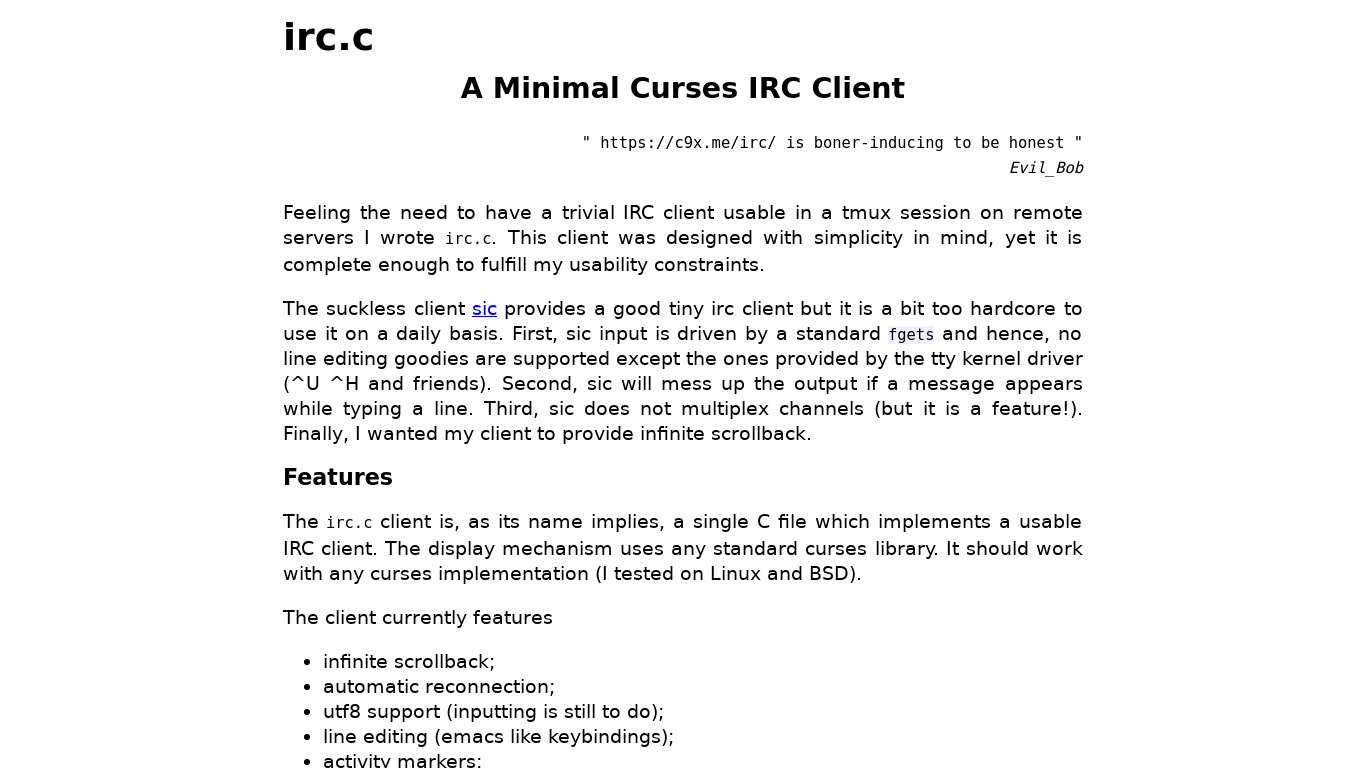 irc.c Landing page