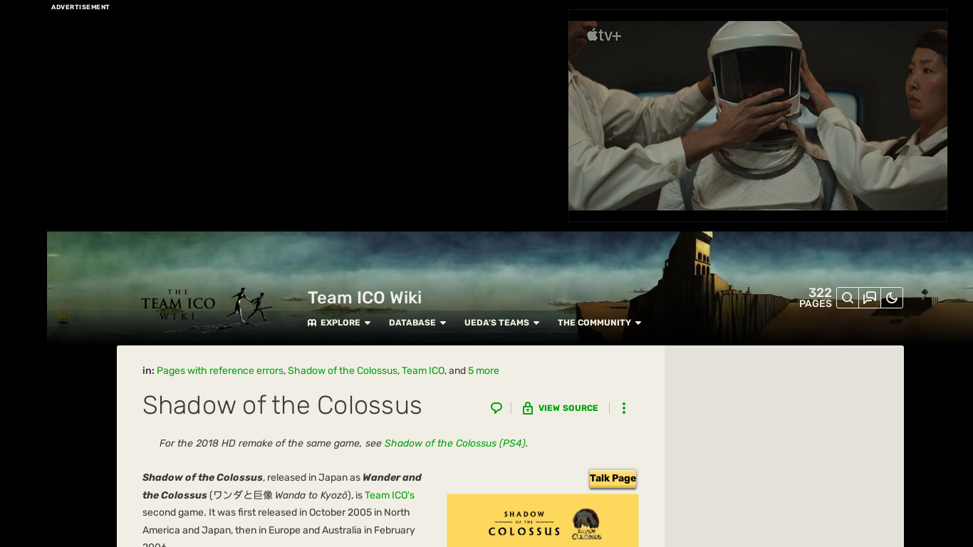 Shadow Of The Colossus Landing page