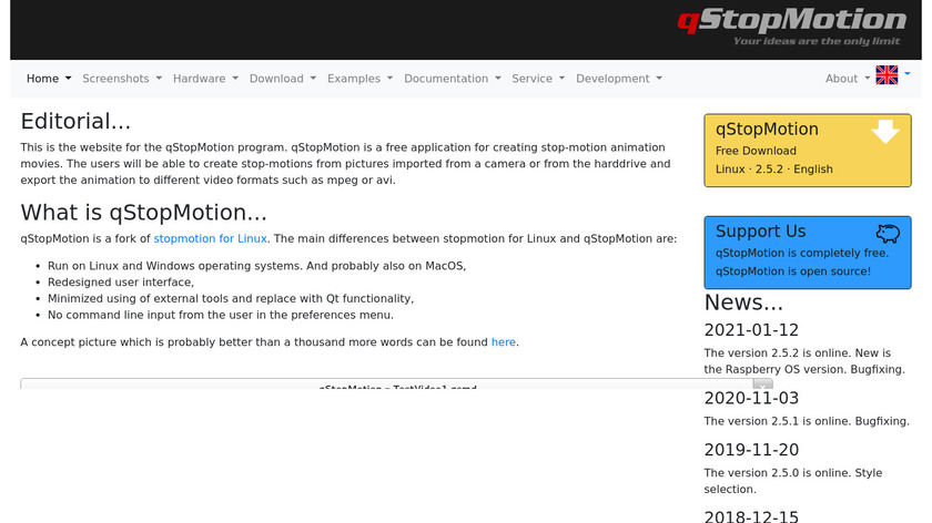 qStopMotion Landing Page