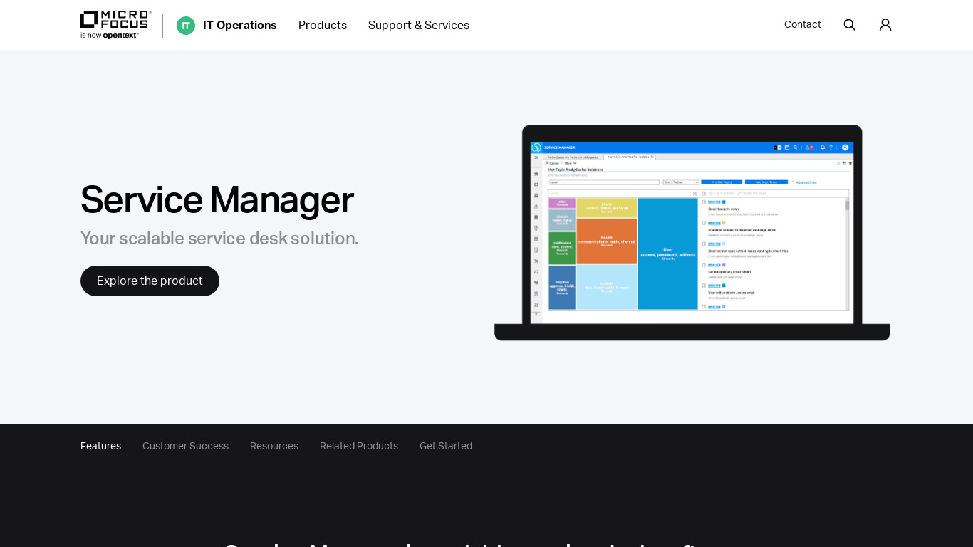 Micro Focus Service Manager Landing page